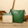 Women's Green Retro Leather Shoulder Mini Bucket Bags-2