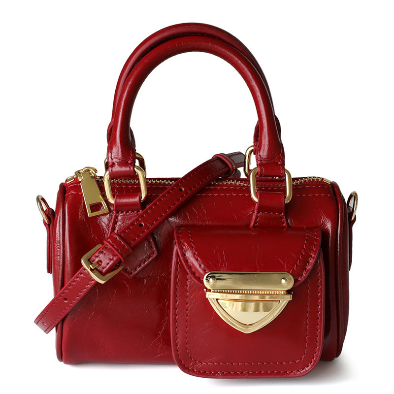 Women's Wine-Red Leather Mini Handbags Zipper Shoulder Bag
