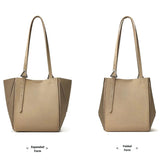 gray handbag shown in expanded and folded forms 