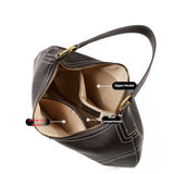 coffee handbag with labeled compartments 