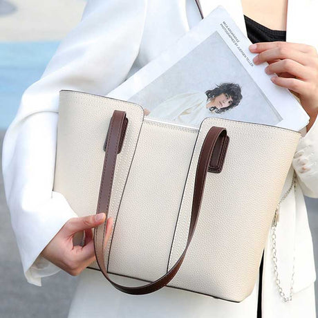 Women's Contrast Handle Leather Work Tote Bag | PRUSES