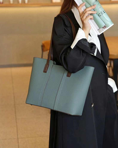 Women's Contrast Handle Leather Work Tote Bag | PRUSES