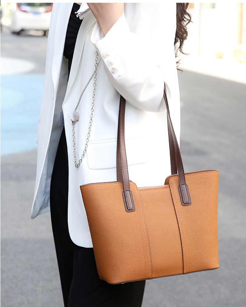 Women's Contrast Handle Leather Work Tote Bag | PRUSES