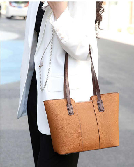 Women's Contrast Handle Leather Work Tote Bag | PRUSES