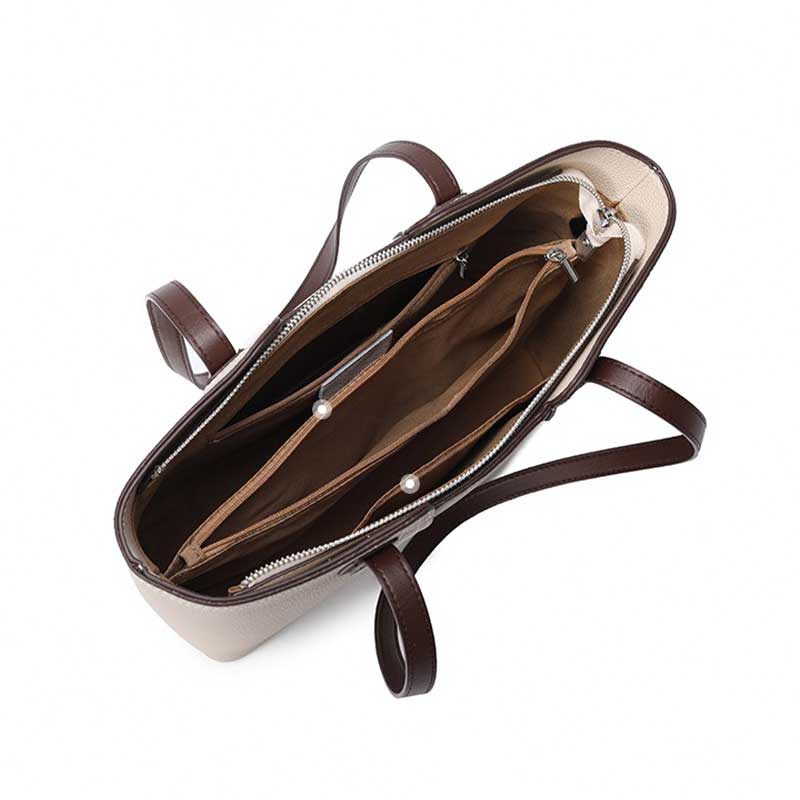 Women's Contrast Handle Leather Work Tote Bag | PRUSES