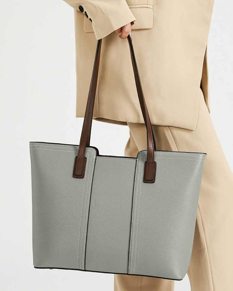 Women's Contrast Handle Leather Work Tote Bag | PRUSES
