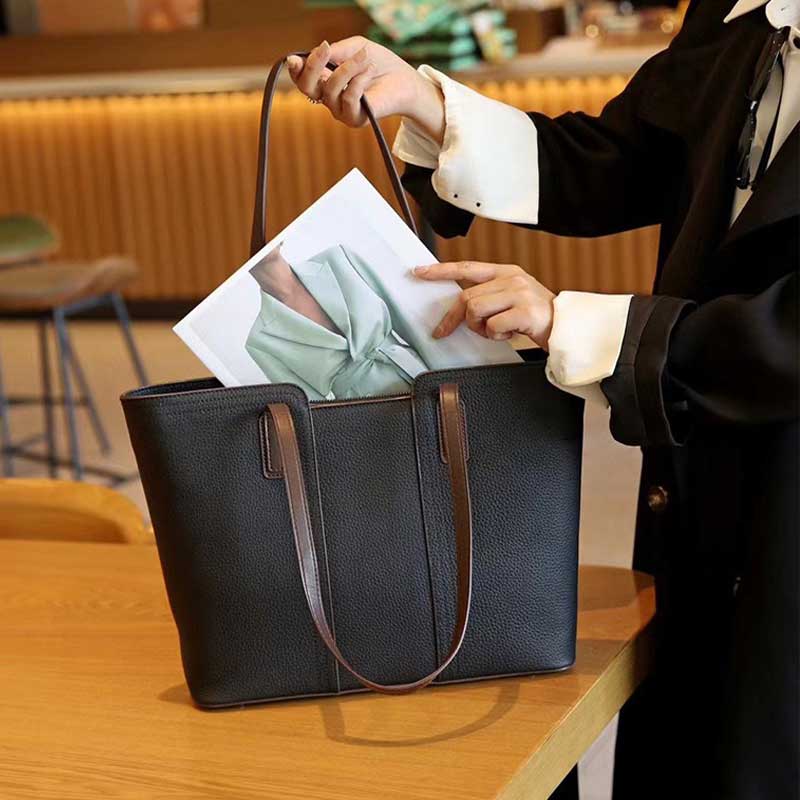 Women's Contrast Handle Leather Work Tote Bag | PRUSES