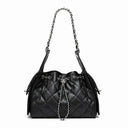 Black Cowhide quilted handbag with chain detail 