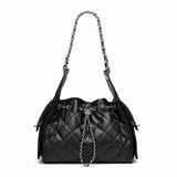 Black Cowhide quilted handbag with chain detail 
