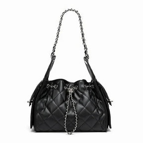 Black Cowhide quilted handbag with chain detail 