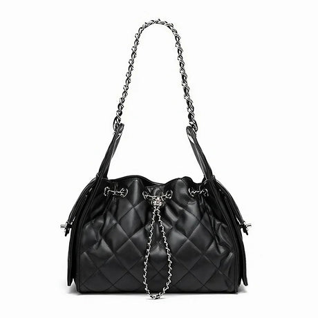 Black Cowhide quilted handbag with chain detail 