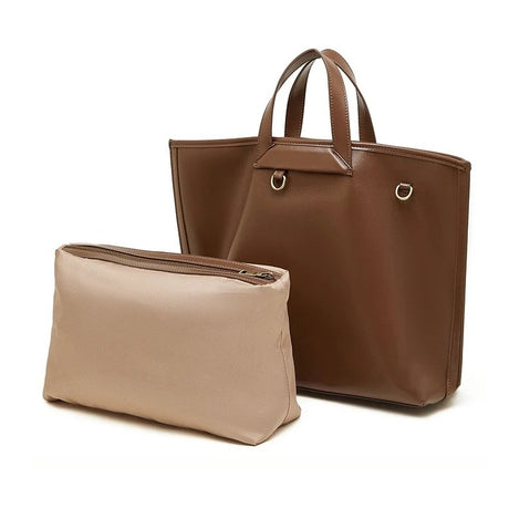 Brown tote bag and beige Inner Pouch