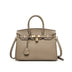 gray Full-Grain Leather Structured Top-Handle Bag