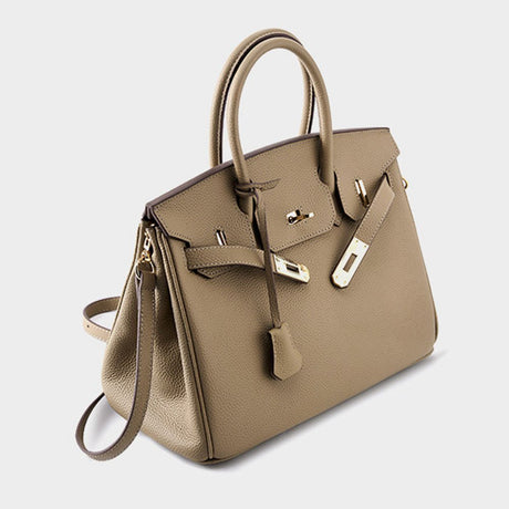 gray Full-Grain Leather Satchel Handbag 