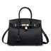 black Full-Grain Leather Structured Top-Handle Bag