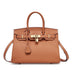 golden brown Full-Grain Leather Structured Top-Handle Bag 
