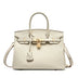 creamy white Full-Grain Leather Structured Top-Handle Bag