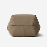 gray Genuine Leather Bucket Bag with Mini Pouch bottom