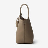 gray Genuine Leather Bucket Bag with Mini Pouch side view