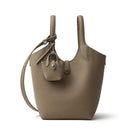 gray Genuine Leather Bucket Bag with Mini Pouch