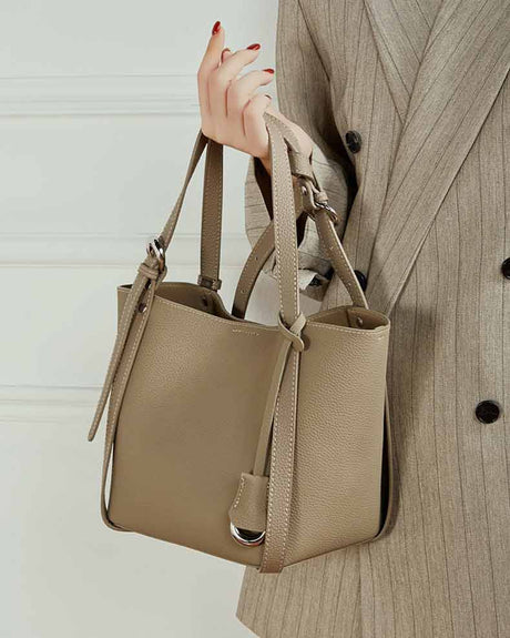 women gray Genuine Leather Bucket  Bag 