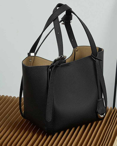 black Leather Bucket Tote Bag