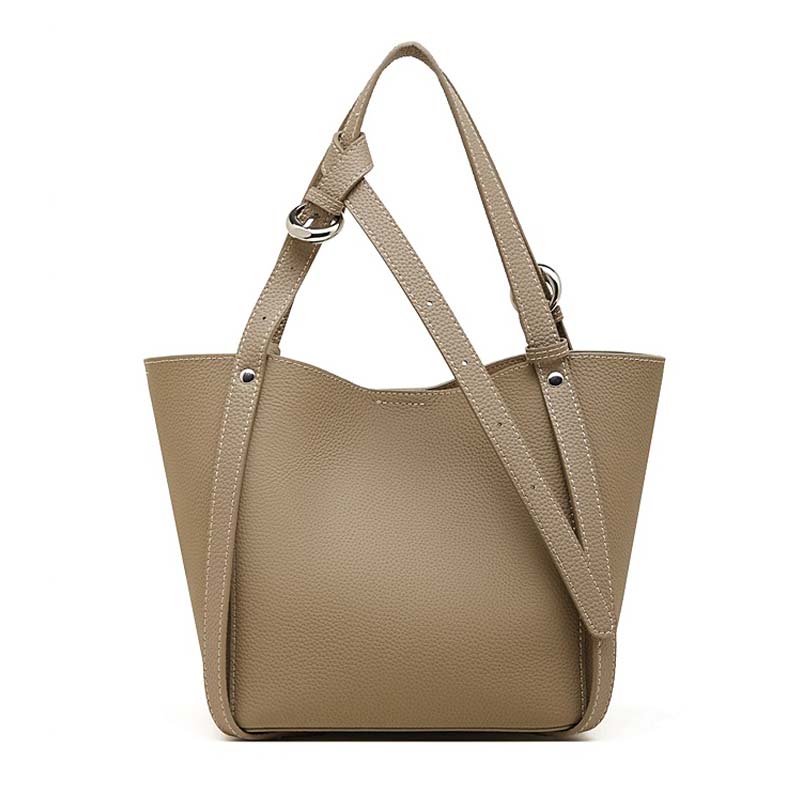 gray Genuine Leather Bucket Tote Bag back view