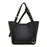 black Genuine Leather Bucket Tote Bag