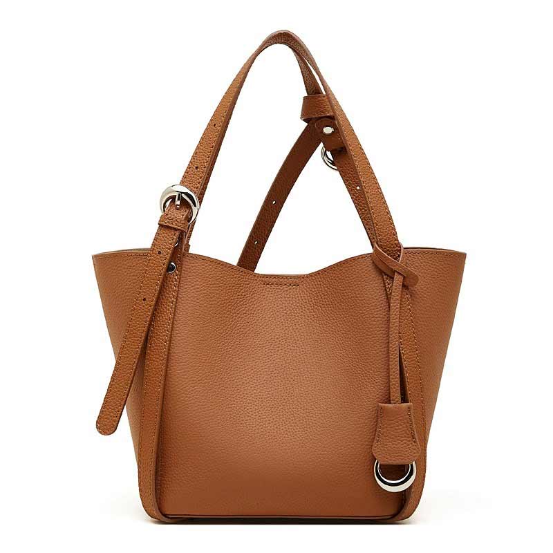 brown Genuine Leather Bucket  Bag 