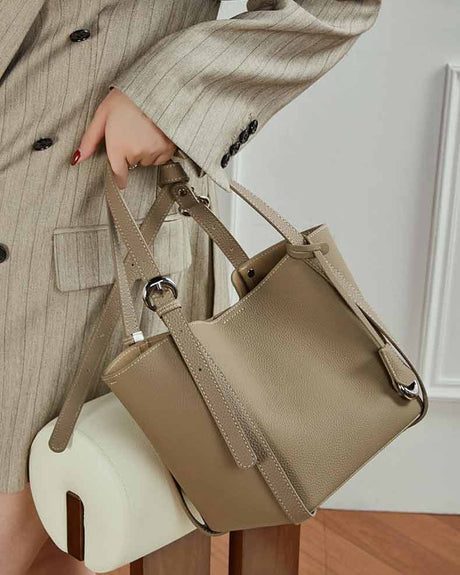 womens gray Genuine Leather Bucket Bag 