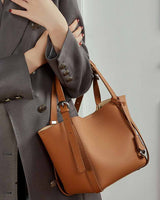 brown Genuine Leather Bucket Tote Bag