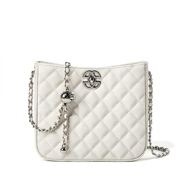 white Genuine Leather Chain Bag Quilted Crossbody Bag