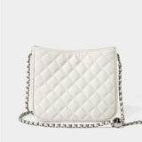 white Quilted Genuine Leather Chain Bag back 