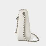 white Quilted Genuine Leather Chain Bag side view