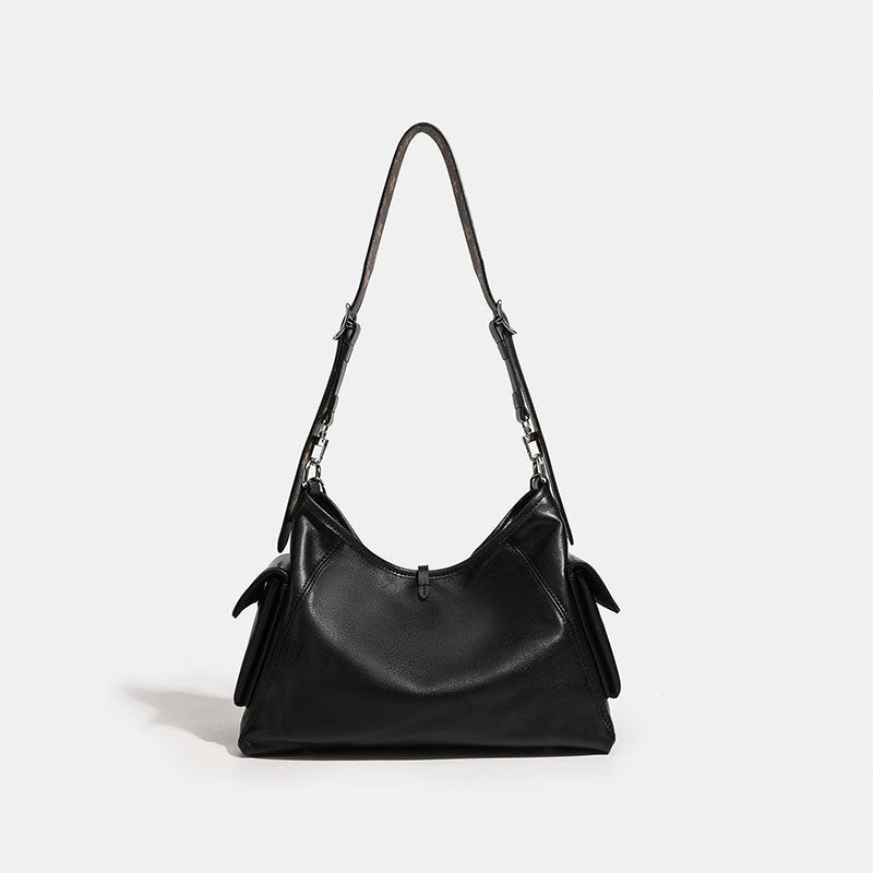 black Genuine Leather Chain Strap Shoulder Bag back view