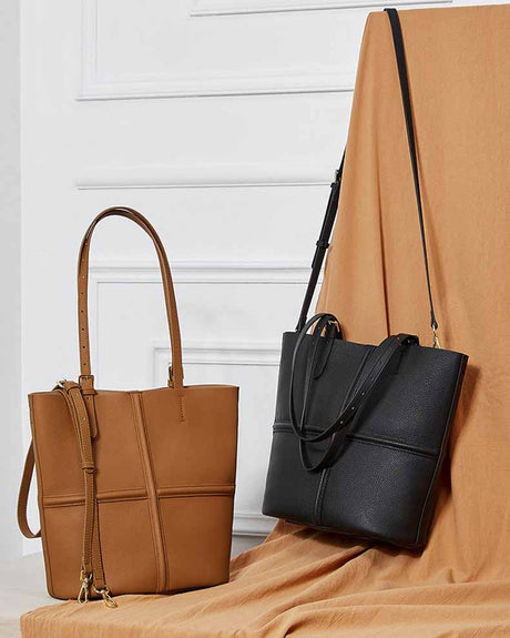 Brown and black handbags 