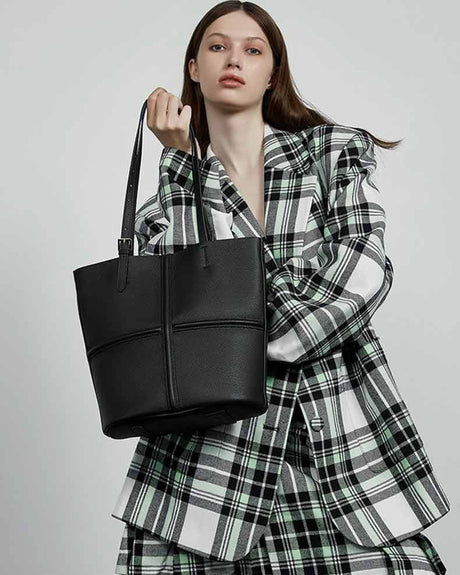 Women's black Genuine Leather Commuter Tote Bag 