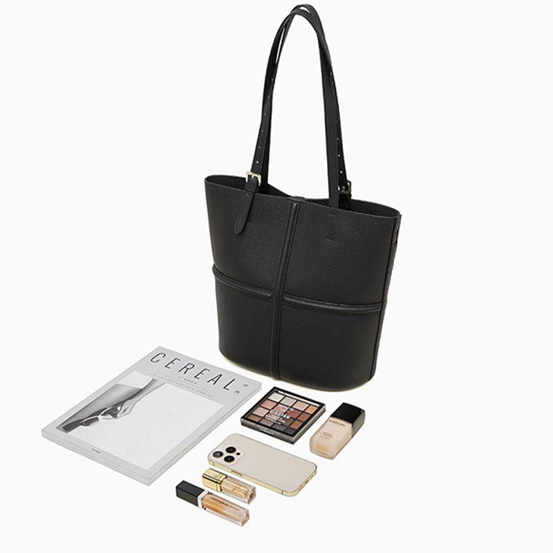 black Genuine Leather Commuter Tote Bag