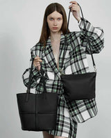 Women's black Genuine Leather Commuter Tote Bag with Inner Pouch