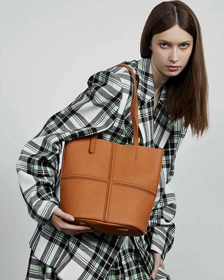 Women's brown Leather Commuter Tote Bag