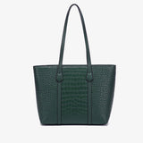 green Genuine Leather Croc-Embossed Structured Tote Bag 
