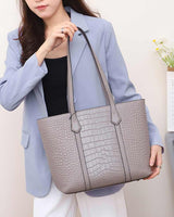 Women's gray Leather Croc-Embossed Structured Tote Bag 