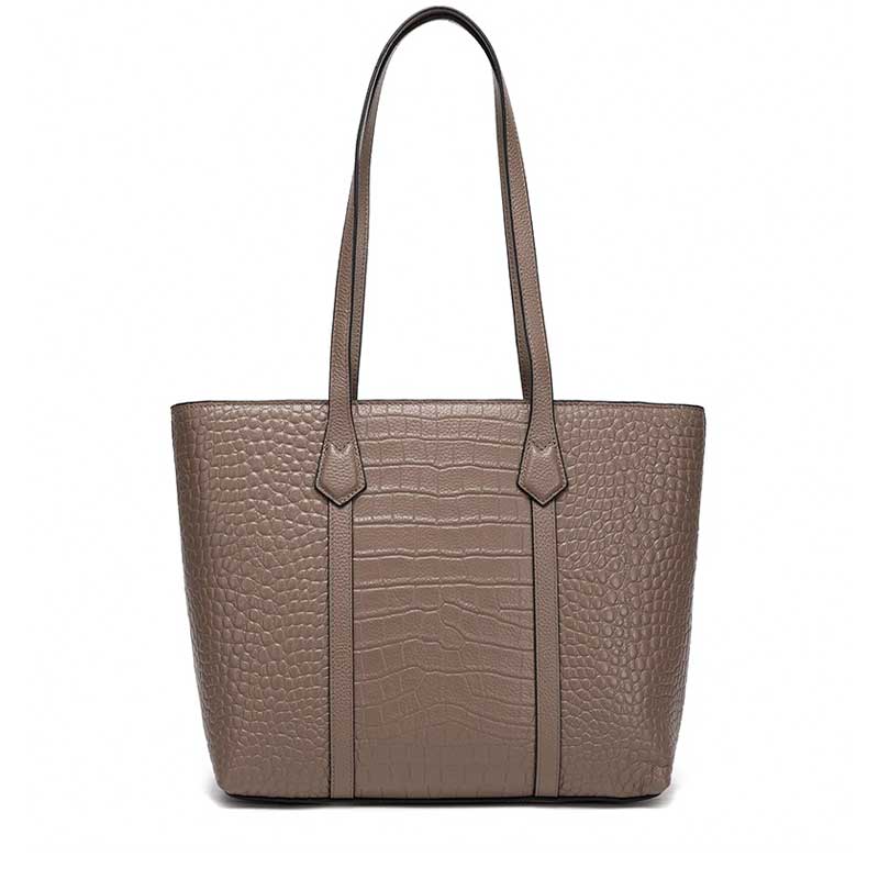 dark gray Leather Croc-Embossed Structured Tote Bag