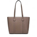 dark gray Leather Croc-Embossed Structured Tote Bag