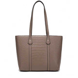 dark gray Leather Croc-Embossed Structured Tote Bag