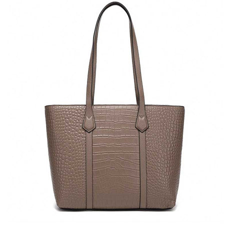 dark gray Leather Croc-Embossed Structured Tote Bag