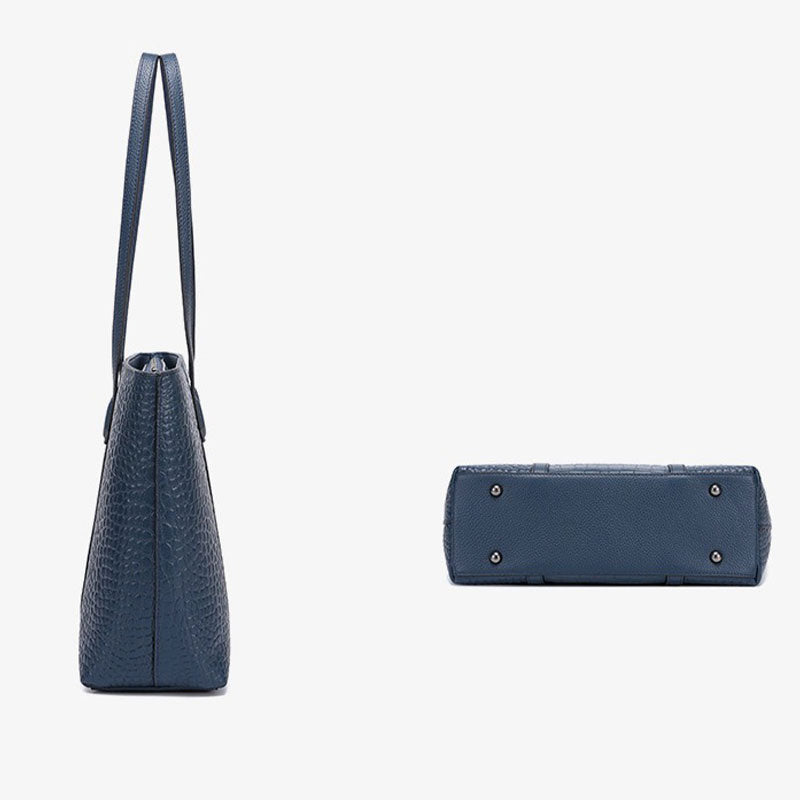 Royal Blue Genuine Leather Croc-Embossed  Bag side view and bottom view