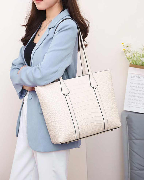 Women's off-white  Leather Croc-Embossed   Bag 