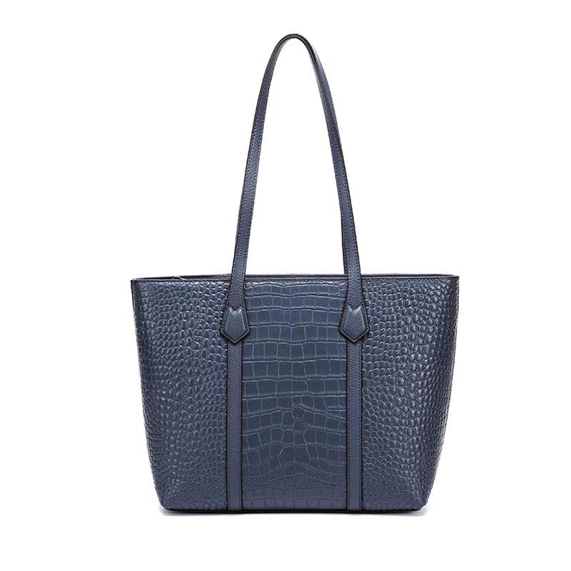 Royal Blue Genuine Leather Croc-Embossed Structured Tote Bag