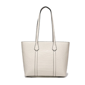 off-white Genuine Leather Croc-Embossed Structured Tote
